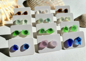 Northern Nirvana Lake Superior Beach Glass Studs (White)