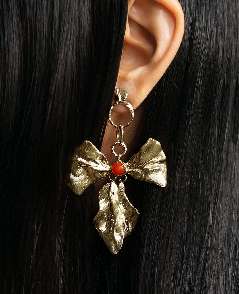 ORA-C Reign Bow Carnelian Earrings (Brass)