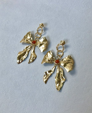 ORA-C Reign Bow Carnelian Earrings (Brass)