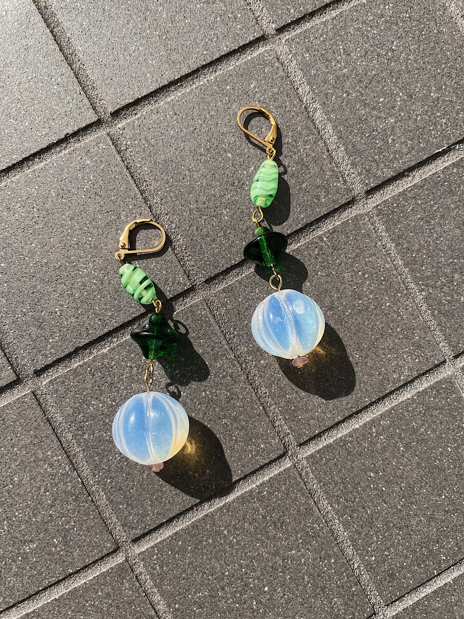 The Dewdrop Shop Opal Emerald Antique Bead Earrings